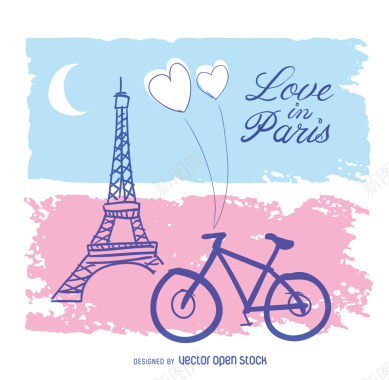 埃菲尔铁塔自行车浪漫背景矢量图背景