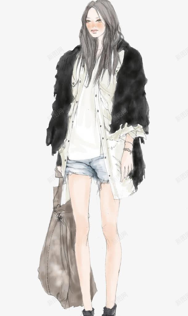 手绘时装搭配png免抠素材_88icon https://88icon.com 女模特 手提包 手绘 时尚搭配