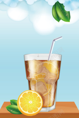 清凉夏日饮品海报背景矢量图背景