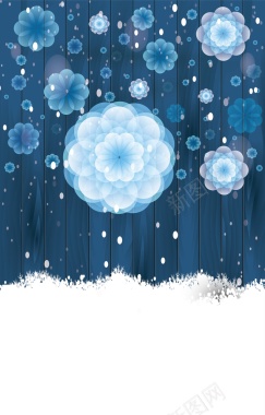 蓝色木板上盛开的梦幻花朵背景矢量图背景