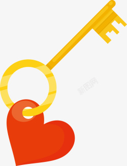 一把金色钥匙与爱心锁矢量图素材