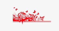 红色蝴蝶花边装饰图案素材