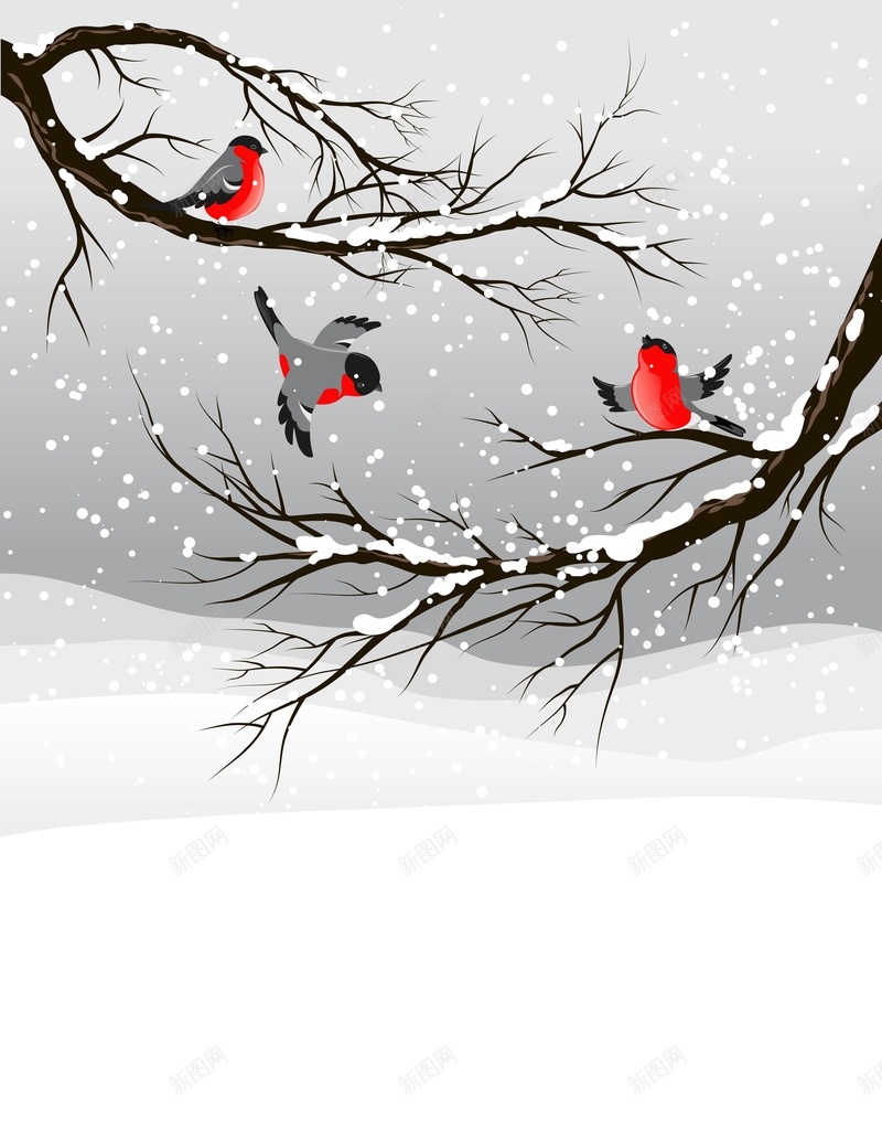 冬季下雪鸟插画矢量背景模板ai设计背景_88icon https://88icon.com 下雪 冬季 插画 海报 矢量 鸟 矢量图