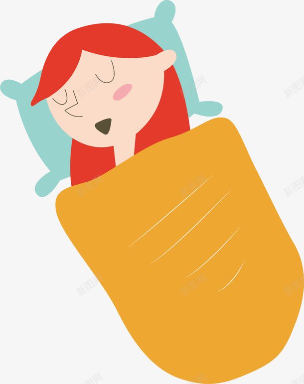 睡觉女孩png免抠素材_88icon https://88icon.com 唯美 手绘 枕头 睡觉 红色头发 黄色被子