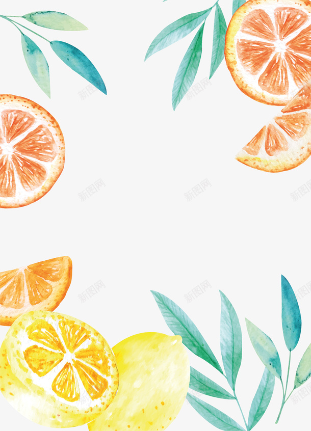 水彩手绘柠檬西柚边框02矢量图ai免抠素材_88icon https://88icon.com 手绘水果 柠檬 水彩水果 水果边框PNG 西柚 矢量图