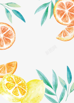 手绘柠檬西红柿水彩手绘柠檬西柚边框02矢量图高清图片