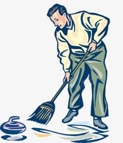 卡通人物插图擦地板的清理工人素材