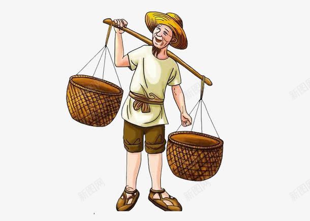 卡通老爷爷挑担子png免抠素材_88icon https://88icon.com 卡通担子 卡通挑担子 卡通篮子 手绘 担子 挑夫 挑担子图 篮子