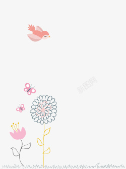 小鸟蝴蝶和花朵矢量图素材