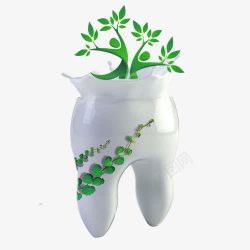 牙龈出血卡通图牙齿与绿叶高清图片
