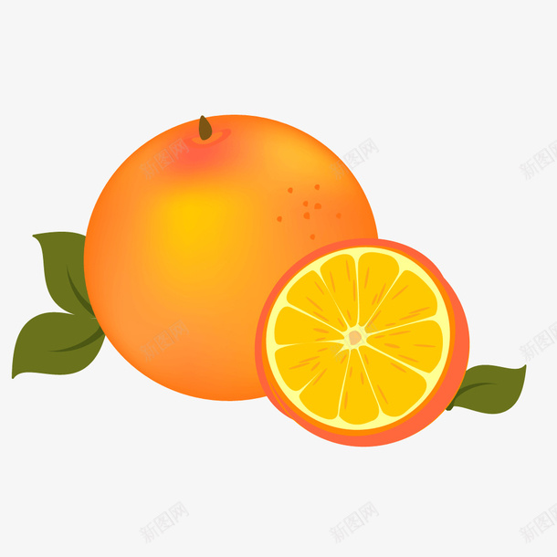 黄色橙子矢量图ai免抠素材_88icon https://88icon.com 一半 橙子 绿叶 黄色 矢量图