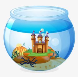 卡通鱼缸里的城堡素材