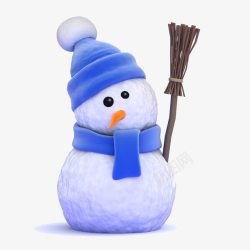 戴蓝色毛线帽子的雪人素材