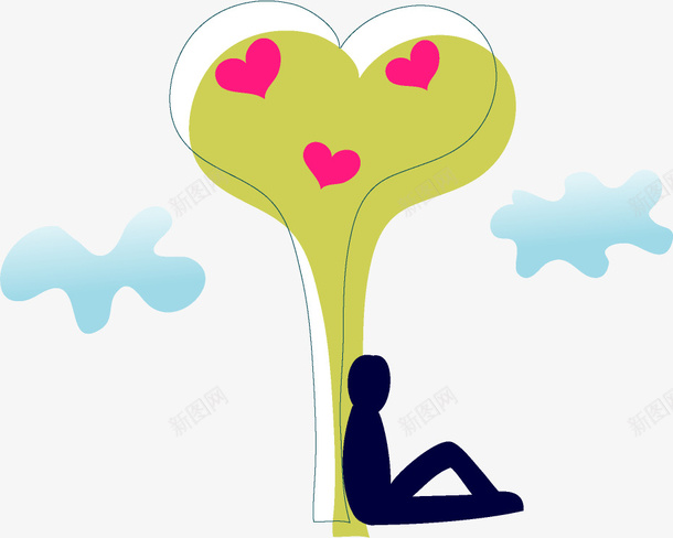 靠着爱心图案树木的人png免抠素材_88icon https://88icon.com 人物 卡通 坐着 树木 爱心图案 简笔 线条