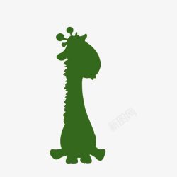 卡通可爱绿色长颈鹿剪影素材