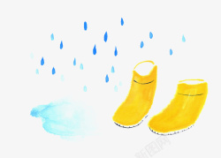 卡通水滩水彩手绘下雨天高清图片