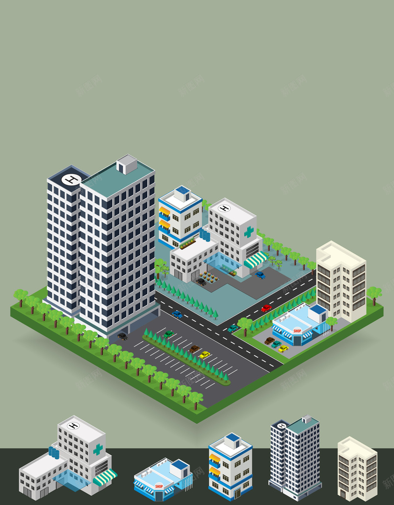 现代化小区建筑楼矢量背景ai设计背景_88icon https://88icon.com 建筑 房地产图片 房子 楼房 现代化小区 矢量 素材 背景 矢量图