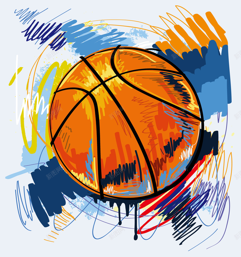 卡通手绘篮球背景图矢量图ai设计背景_88icon https://88icon.com 卡通 开心 彩色 手绘 童趣 篮球 绚丽 矢量图