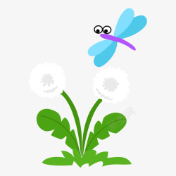 卡通蜻蜓和植物矢量图素材