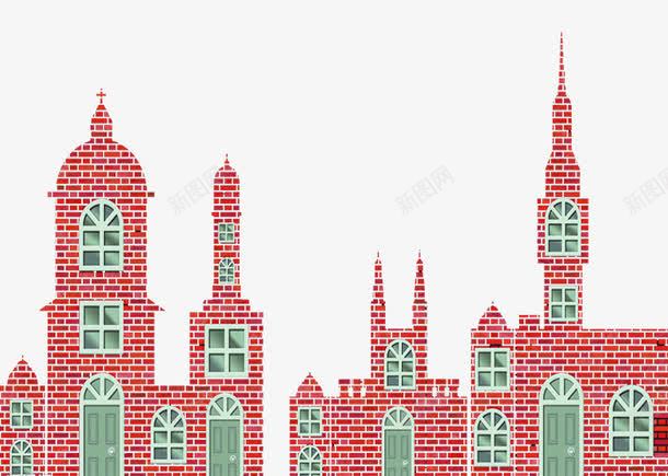 红砖组成城堡png免抠素材_88icon https://88icon.com 圣诞城堡 圣诞节 城堡门 欧式窗户 欧式门 红砖 红色城堡
