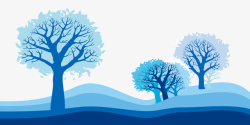 蓝色装饰扁平小树装饰图案素材