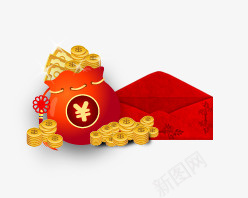 金币钱袋png免抠素材_88icon https://88icon.com 喜庆 红色 金币 钱袋