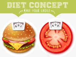 创意西红柿和汉堡包节食减肥元素矢量图素材
