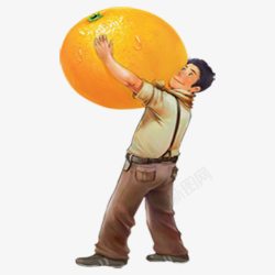 抱着橙子的工人素材