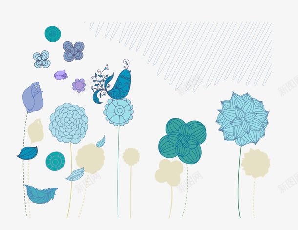 扁平化小清新花卉背景装饰png免抠素材_88icon https://88icon.com 小清新 扁平化 淡蓝色 背景装饰 花卉