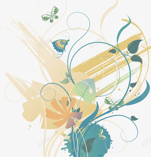 水彩花矢量图ai免抠素材_88icon https://88icon.com 手绘 水彩 清新 蓝色 蝴蝶 矢量图