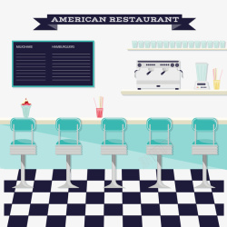 创意美式餐厅内部图矢量图素材