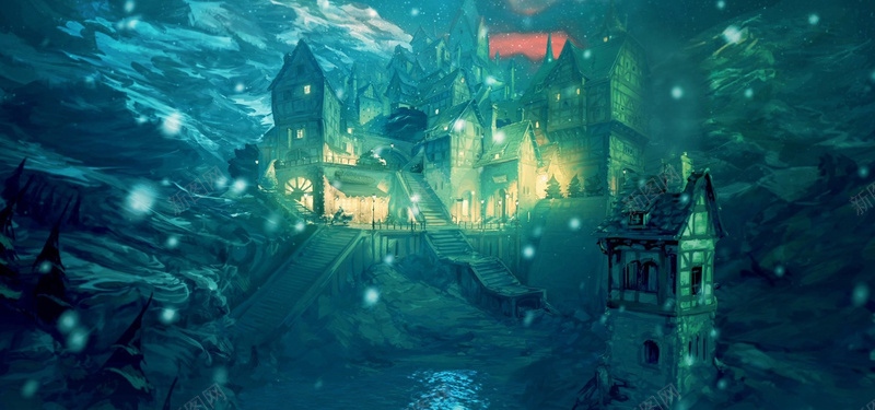 夜晚魔法城堡背景