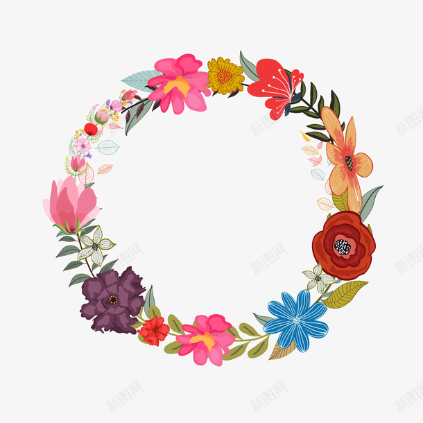 彩色植物花环png免抠素材_88icon https://88icon.com 卡通花卉 卡通花朵 小清新 植物花环 背景装饰
