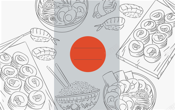 日式餐饮广告手绘线描详情页背景矢量图背景