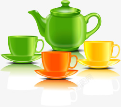 精美彩色茶具矢量图素材