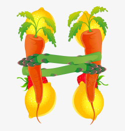 创意卡通装饰英文水果蔬菜艺术字素材