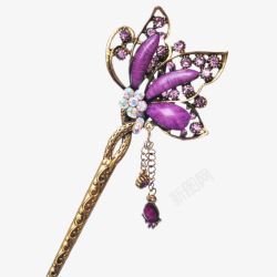 紫色宝石复古宫廷发簪发钗素材