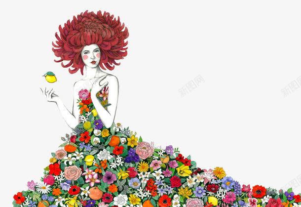 花做衣服的女人png免抠素材_88icon https://88icon.com 穿花的女人 红发女子 美丽的女人
