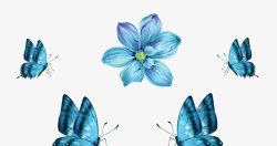 水彩手绘蓝色蝴蝶花朵装饰素材