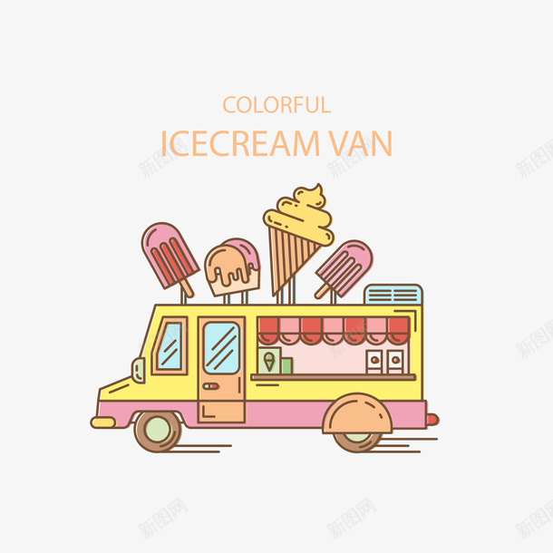 冰淇淋矢量图ai免抠素材_88icon https://88icon.com 移动 粉色 车 雪糕 矢量图