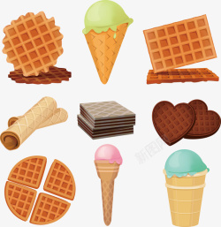 冰淇淋和华夫饼矢量图素材