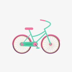 彩色卡通粉红绿色自行车素材