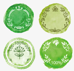 绿色水彩花卉标签矢量图素材