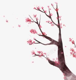 红色清新桃花树装饰图案素材