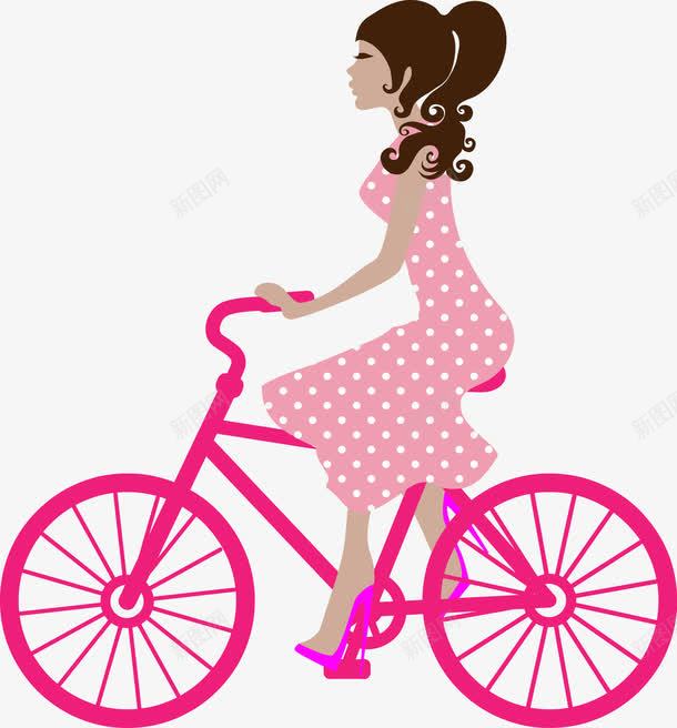 骑自行车的美女png免抠素材_88icon https://88icon.com 免费矢量下载 插画 红色自行车 骑自行车的美女
