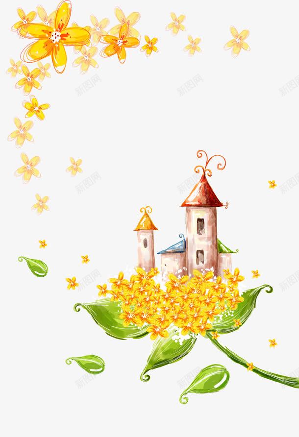 手绘卡通房子背景png免抠素材_88icon https://88icon.com 卡通 房子 手绘 花边 黄色