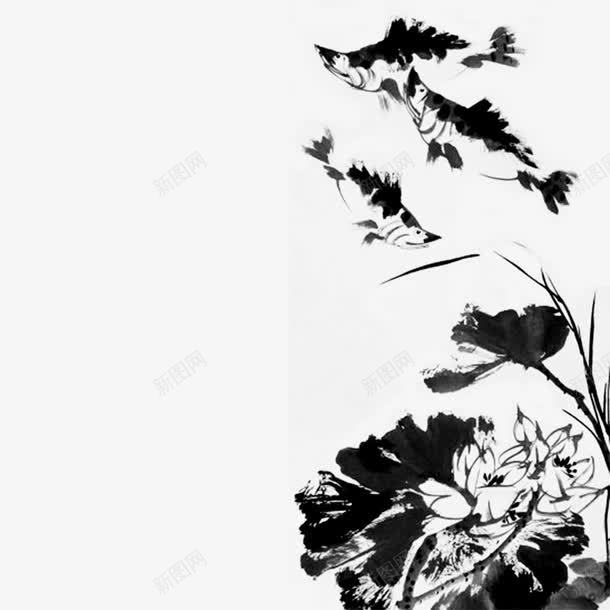荷花池戏水鱼水墨画png免抠素材_88icon https://88icon.com 戏水 水墨画 荷花池 鱼