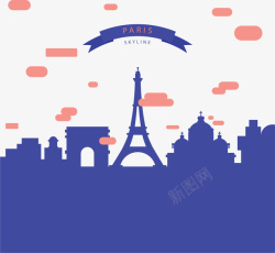深蓝色法国巴黎剪影矢量图素材