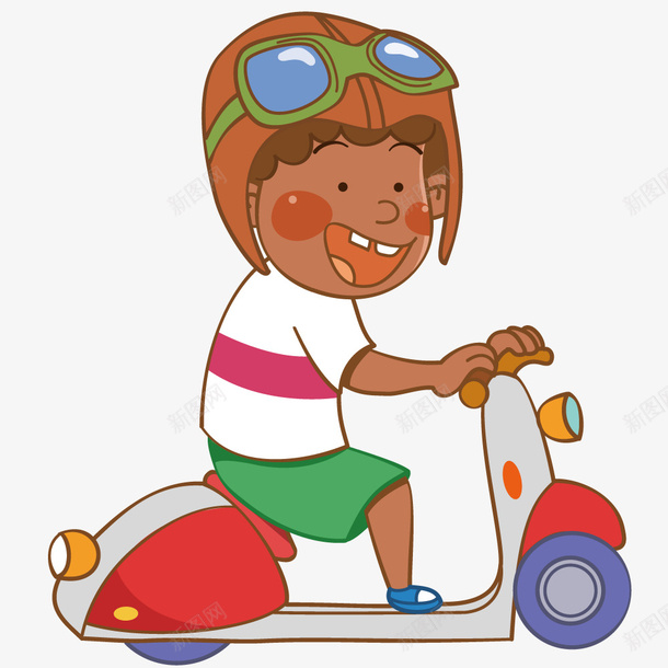 骑着摩托车的男孩矢量图ai免抠素材_88icon https://88icon.com 卡通 插画 摩托车 男孩 矢量图