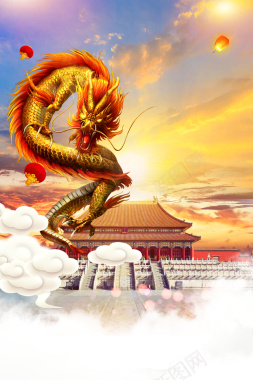 中国风龙抬头传统节日海报背景